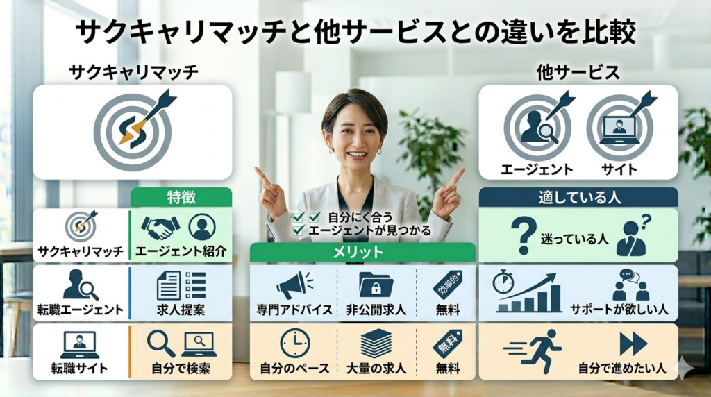 サクキャリマッチと他サービスとの違いを比較