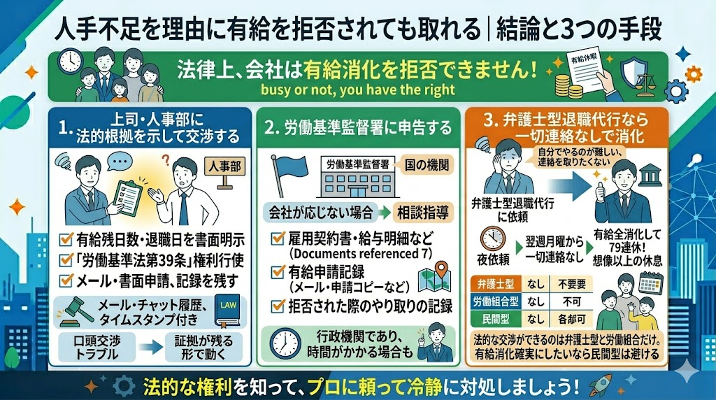 人手不足を理由に有給を拒否されても取れる｜結論と3つの手段