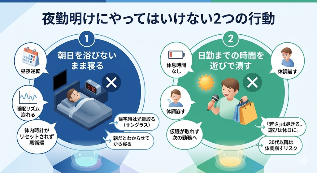 夜勤明けにやってはいけない2つの行動