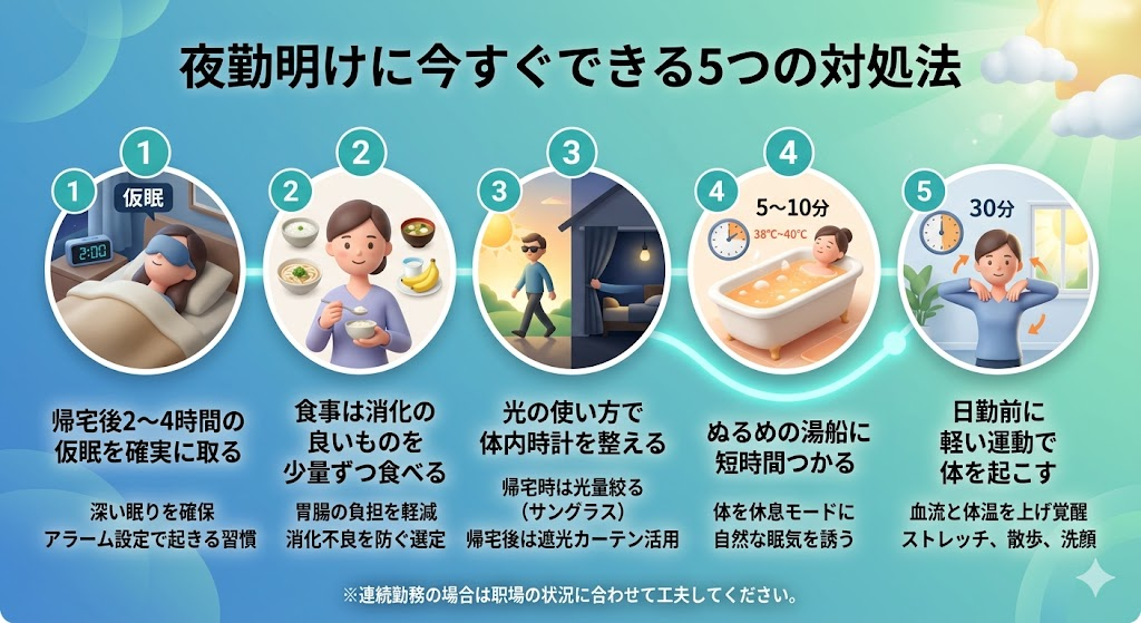 夜勤明けに今すぐできる5つの対処法