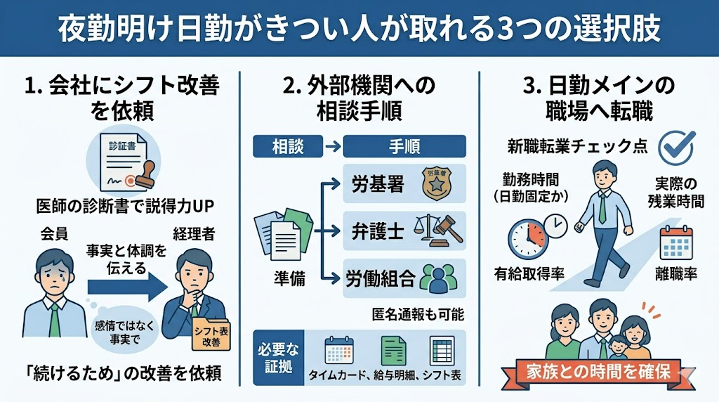夜勤明け日勤がきつい人が取れる3つの選択肢