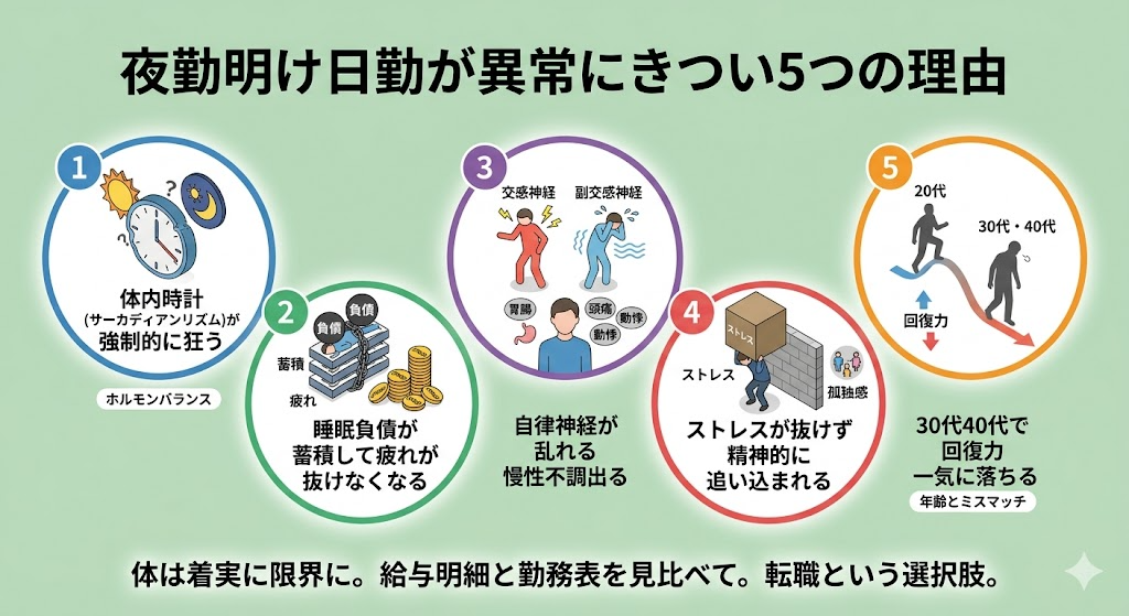 夜勤明け日勤が異常にきつい5つの理由