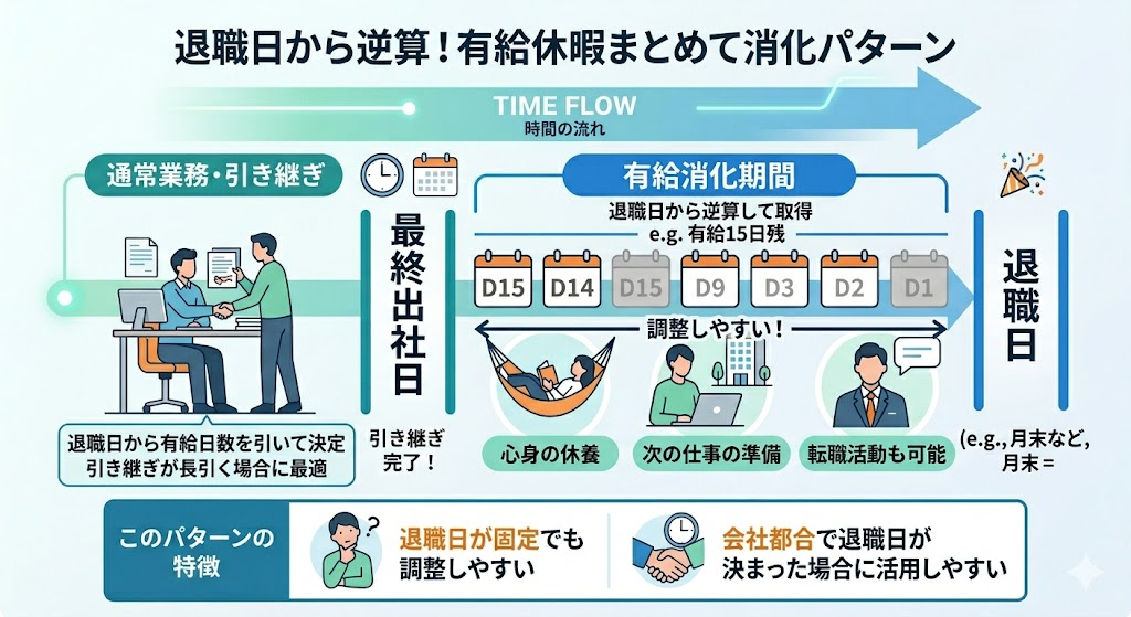 最終出社日の後から退職日まで消化するパターン
