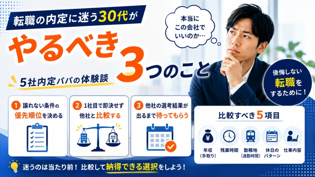 転職の内定に迷う30代がやるべき3つのこと｜5社内定パパの体験談