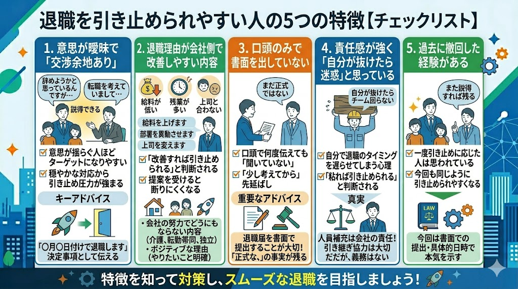 退職を引き止められやすい人の5つの特徴