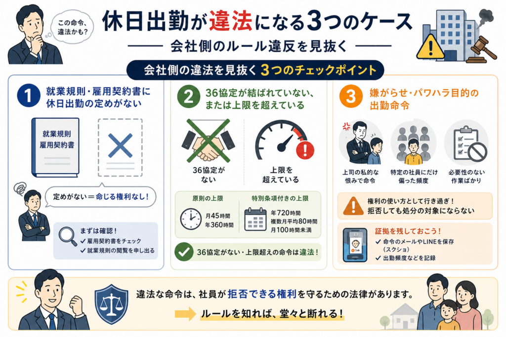 休日出勤が違法になる3つのケース｜会社側のルール違反を見抜く