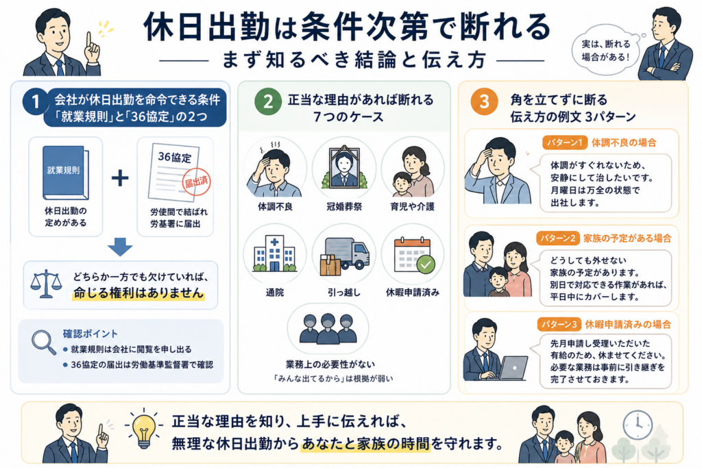 休日出勤は条件次第で断れる｜まず知るべき結論と伝え方