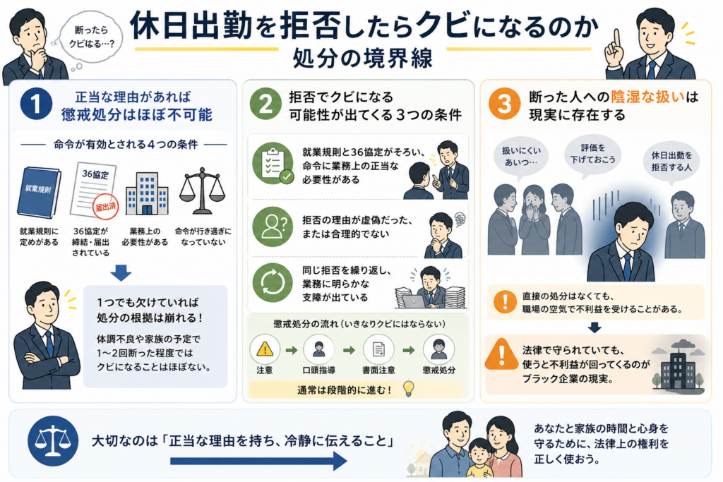 休日出勤を拒否したらクビになるのか｜処分の境界線