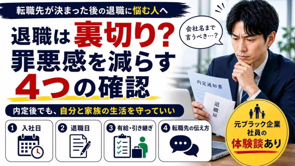 転職先が決まってから退職することへの罪悪感を減らす4つの確認を解説するアイキャッチ画像