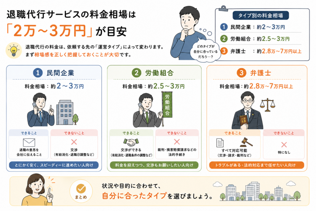 退職代行サービスの料金相場は「2万〜3万円」が目安