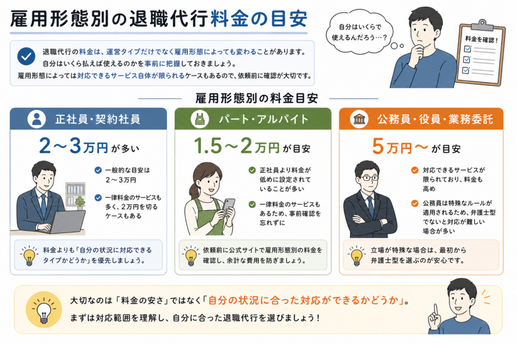 雇用形態別の退職代行料金の目安