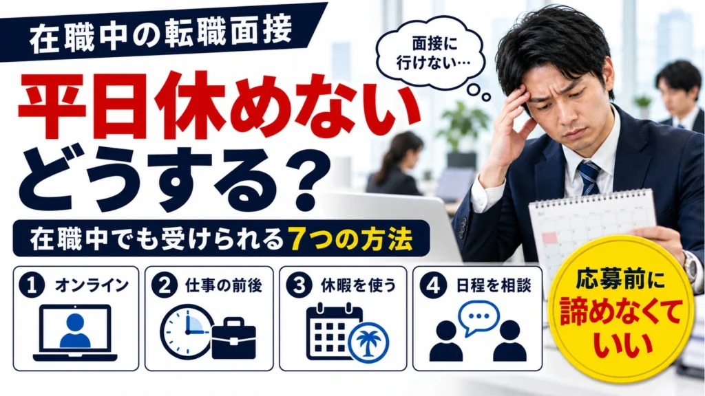転職面接で平日に休めない在職者が、オンライン面接や勤務時間外、休暇、日程相談を使う7つの方法。