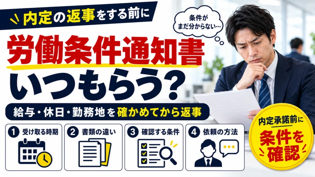 転職で労働条件通知書をもらうタイミングと、内定承諾前に給与・休日・勤務地を確認するポイント